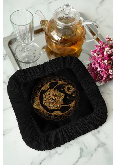 Mistisizm Lüks Ay Göz Saçaklı Sunum Peçetesi - Gotik Bohem Siyah Altın Renkli Bardak Altlığı Mendil Gün Doğumu Lila Mistisizm Lüks Ay Göz Saçaklı Sunum Peçetesi - Gotik Bohem Siyah Altın Renkli Bardak Altlığı Mendil Gün Doğumu Lila