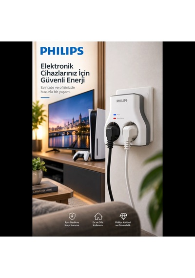Hepsi Phılıps Chp7022w/62 2li Akım Korumalı Priz 1140 Joules Beyaz 1923 Najmaddin