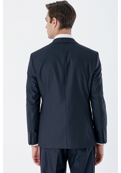 İmza Lacivert Mono Yaka Yelekli 6 Drop Slim Fit Tam Astar Esnek Takım Elbise 1001240186