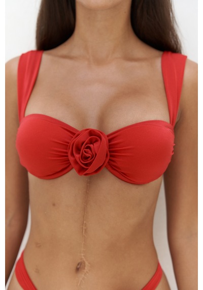 Mai Collection Mai Studios Co. Larasis Çiçek Detaylı Gloplu Kırmızı Bikini Üstü Kırmızı