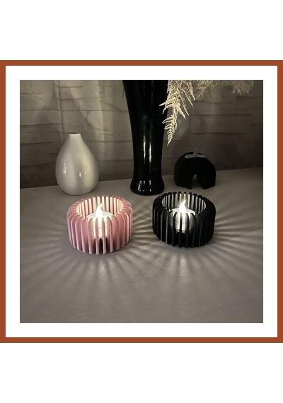 Bezos 3d Baskı Modern Çizgili Mumluk - Tealight Mumluk 1 Adet -pembe Pro