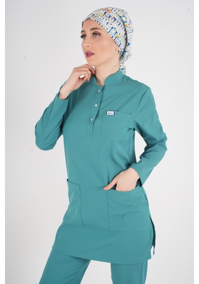 Ameliyat Yeşili Renk Sakura Model Tesettür Doktor Hemşire Scrubs Üniforma Takımı Yeşil