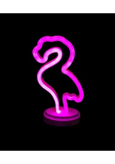 Neon Işıklı Flamingo Yazılı Masa Gece Lambası Pil+usb Çok Renkli