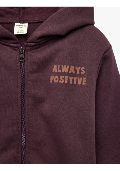 Koton Baskılı Uzun Kollu Şardonlu Fermuarlı Kapşonlu Sweatshirt Mor 7wmb10108tk