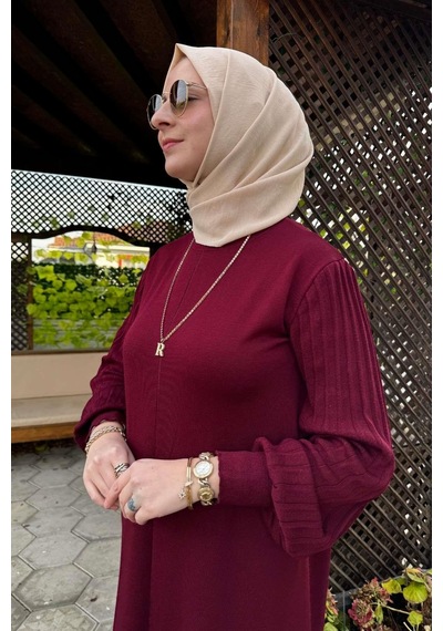 Rabia Şamlı Ecem Bordo Triko Elbise Normal