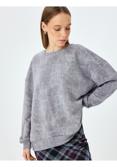Koton Soyut Baskılı Oversize Yıkamalı Bisiklet Yaka Sweatshirt Gri Desenli 5sal10533ık Gri Desenli Gri