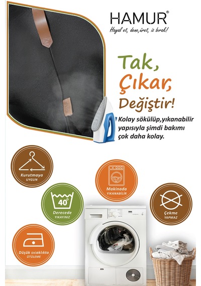 Yıkanabilir Puf Tabure Kılıfı Tak-Çıkar-Değiştir-Yenile Orta Sehpa Kılıfı 40x22 Meek Siyah