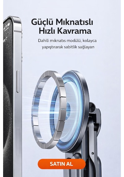 3'ü 1 Arada Magsafe Uyumlu Alüminyum Stand - Selfie Çubuğu, Telefon, Tablet Ve Laptop Tutucu Krom