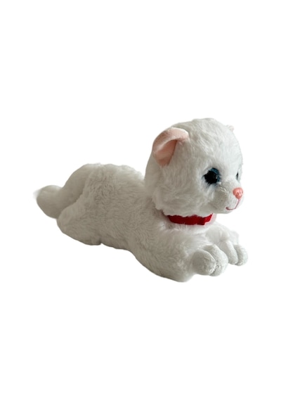 Sesli Yatan Miyavlayan 25 Cm Peluş Kedi Oyuncak - Beyaz Beyaz