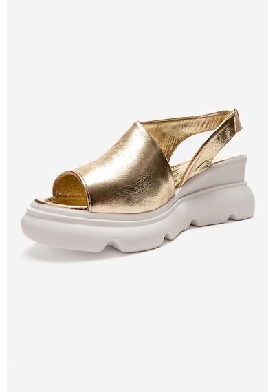 Luvishoes Agusto Altın Hakiki Deri Kadın Dolgu Topuk Sandalet Altın