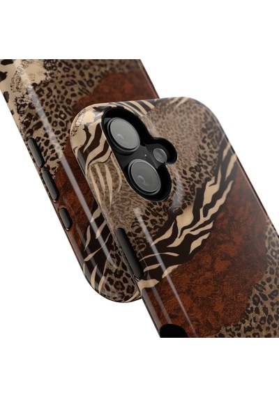 İphone 17 Kılıf Kahverengi Animal Mix Desenli Şık Tasarım Telefon Kılıfı Leopar