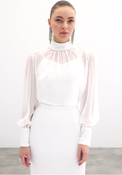 Sateen Payet Detaylı Bluz - Ekru-135856 Ekru