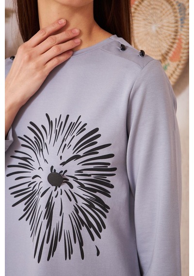 Darlin Moda Açık Gri Düğme Detaylı Tunik DM60346 Gri