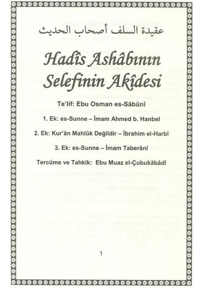 Hadis Ashabının Selefinin Akidesi / Ebu Osman Es-sabuni