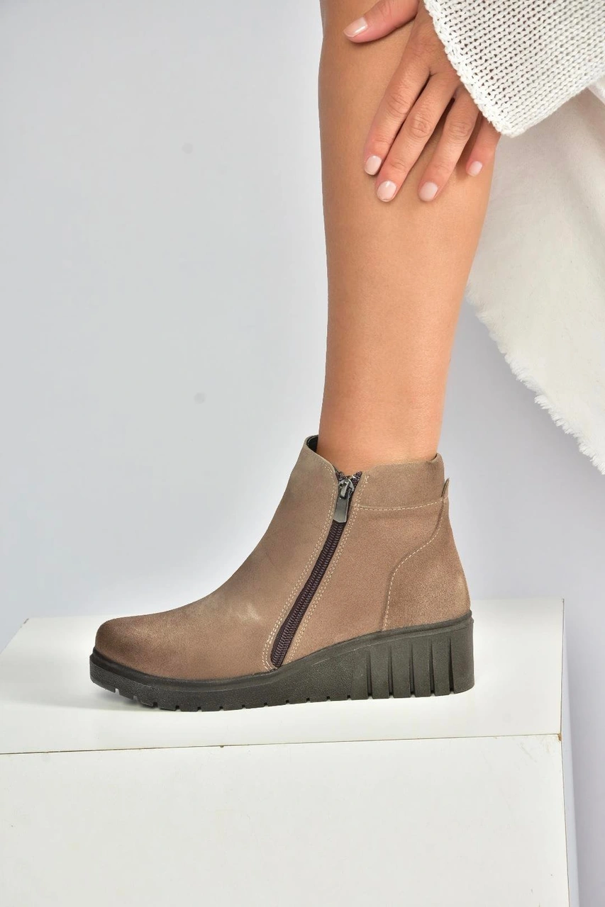 Fox Shoes V324800402 Vizon Hakiki Deri Süet Kadın Bot Vizon-Süet