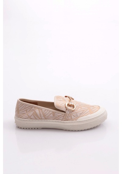Dgn Pm373-k2001 Kadin Metal Aksesuarli Loafer Ayakkabi Ten Keten