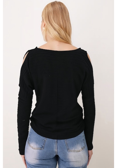 Armonika Kadın Siyah Yumuşak Dokulu Omuz Dekolteli Bluz Arm-26k001024