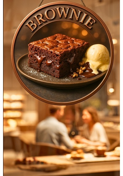 Brownie Temalı İpli Ahşap Kapı Duvar Süsü, Pastane, Tatlı Dükkanı, Cafe Tablo Dekoru