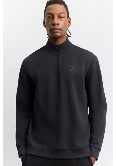 Avva Erkek Siyah Dik Yaka Fermuarlı Baskılı Kolay Ütülenen Pamuklu Regular Fit Sweatshirt A62y1310 Avva Erkek Siyah Dik Yaka Fermuarlı Baskılı Kolay Ütülenen Pamuklu Regular Fit Sweatshirt A62y1310