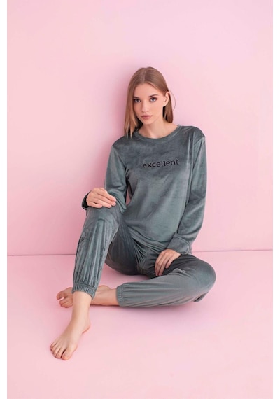 Pijamerry Kadın Kışlık Bisiklet Yaka Kadife Pijama Takımı 3036y - 1 Adet Yeşil