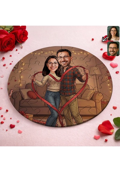 Bk Gift Kişiye Özel Sevgili Karikatürlü Yuvarlak Puzzle 20x20cm -16, Sevgililer Günü Hediyesi, Sevgiliye Hediye Kobitmeyencom36169 Bk Gift