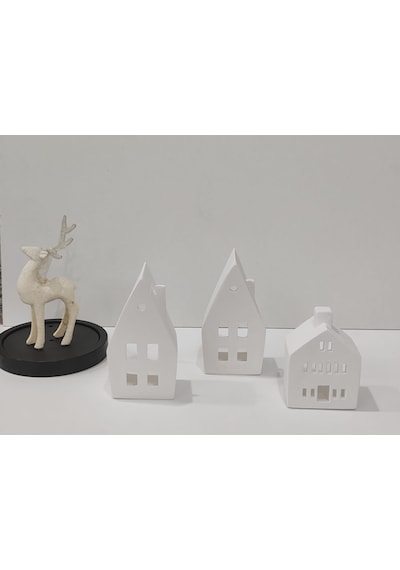 Home Yılbaşı Ev Mumluk Seti, Beyaz Yüksek Kaliteli Malzeme Dekoratif Obje, Biblo, Ev Dekoru, Masa Dekoru, Yılbaşı Dekoru, Hediyelik Beyaz