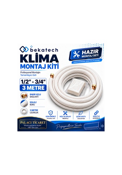 Boru Klima Montaj Seti Alüminyum Bakır Uçlu 1/2-3/4 3 Mt Beyaz