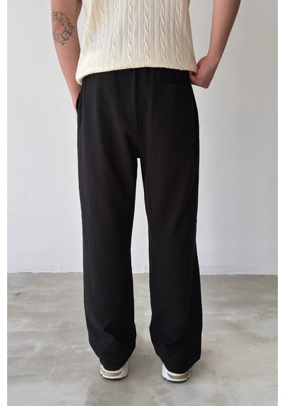 Flaw Bel Lastikli Keten Pantolon-29294 Siyah