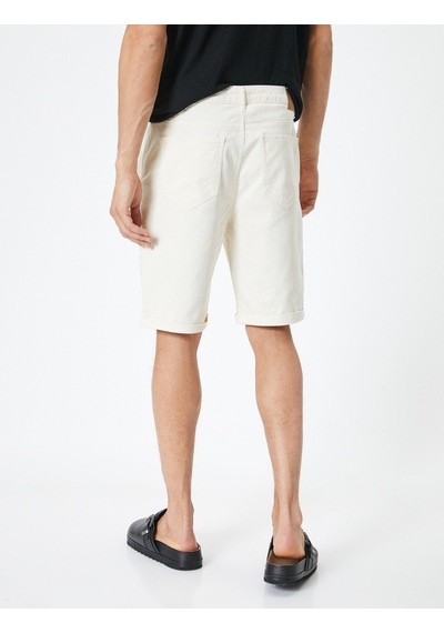 Koton Kumaş Şort Bermuda Slim Fit Düğmeli Cepli Katlı Paça Beyaz 4sam40064hw Beyaz