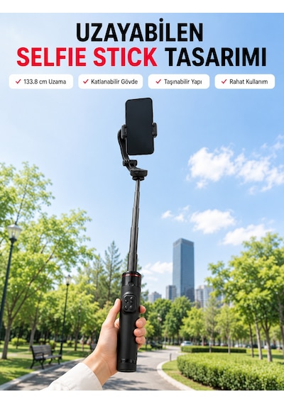 Aı Takipli Gimbal Selfie Stick 360 Otomatik Yüz Takibi Bluetooth Kumandalı Uzayabilir Tripodlu Telefon Sabitleyici - Lisinya