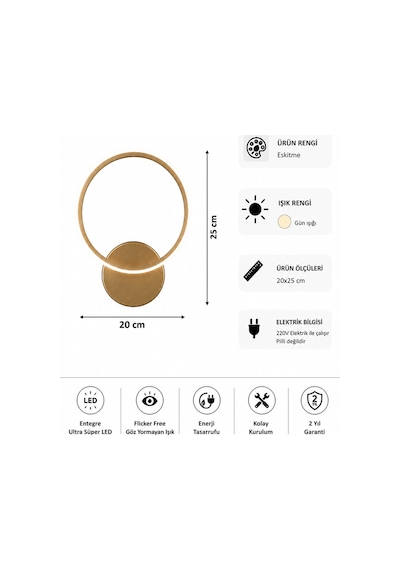 AvizeGO Tisa Modern Led Duvar Apliği Günışığı Eskitme