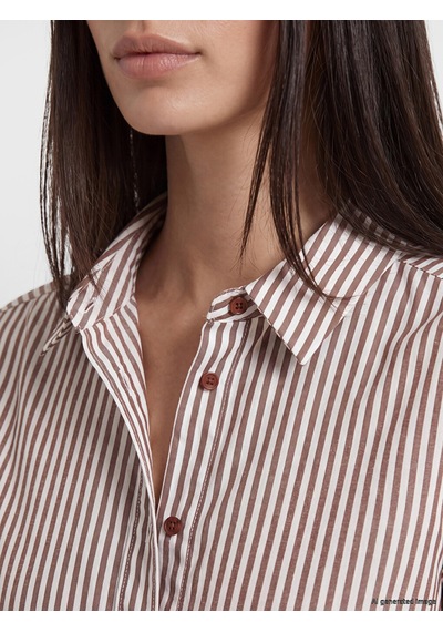 LC Waikiki Lc Waıkıkı Kahverengi Çizgili Poplin Kadın Gömlek Tunik
