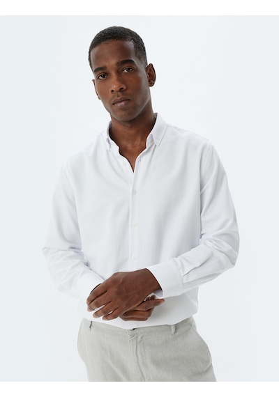 Koton Slim Fit Gömlek Uzun Kollu Pamuk Karışımlı Beyaz 5wam60067hw Beyaz