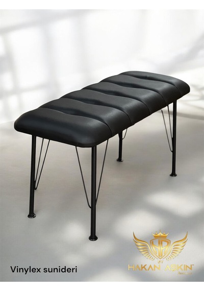 By Hakan Aşkın Siyah Metal Ayaklı 90 Cm Eco Black Vinylex Siyah Sunideri & Bench Tekli Siyah Suni Derii
