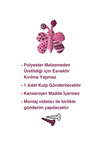 Pembe Kelebek Çocuk Odası Mobilya Kulbu - Tek Vidalı - Polyester Dolap ve Çekmece Kulpu Pembe