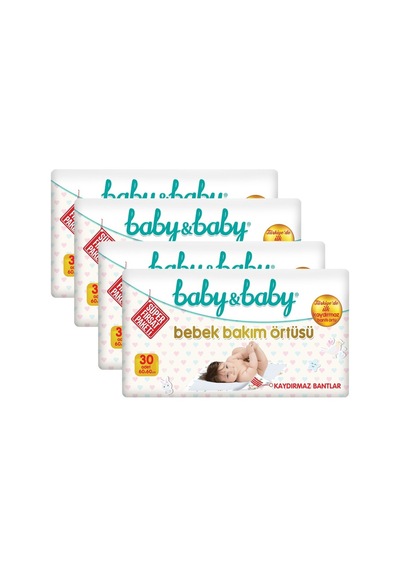 Baby & Baby Süper Fırsat Paketi Kaydırmaz Bantlı Bebek Bakım Örtüsü 60 x 60 CM 4 x 30 Adet