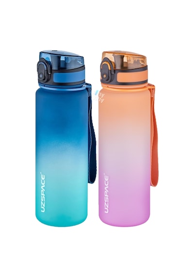 Uzspace 2'li Tritan Matara Seti 500 Ml Çift Renk Softtouch Ff Collection Tritan Su Matarası Mavi Turkuaz - Mor Turuncu