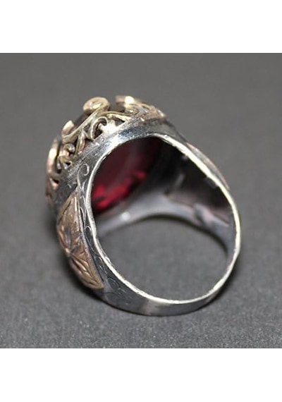 Sterling Gümüş Unisex Yüzük, Erkek Yüzük, Garnet Oluşturulmuş Taş, Osmanlı İmparatorluğu Yüzüğü Gümüş