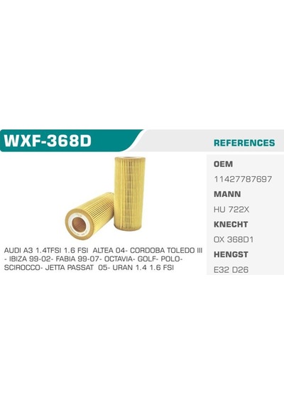 WINKEL WXF-368D WINKEL YAĞ FİLTRESİ BMW 3 BMW 5 BMW 7 ECO MANN Tİ