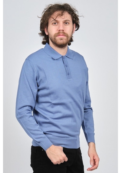 Pave Erkek Polo Yaka Yün Kazak 4538004 Mavi Mavi