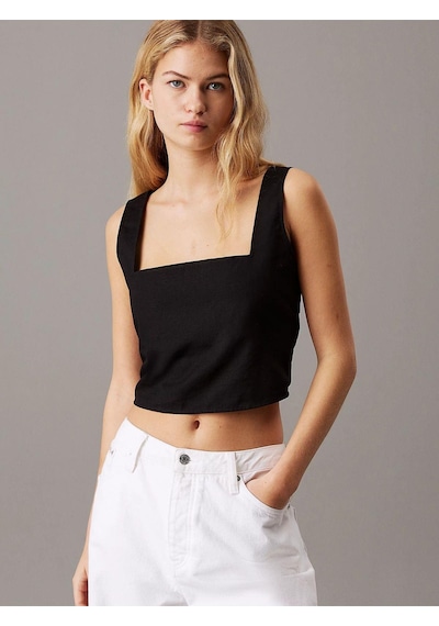 Calvin Klein Kadın Sırt Düğme Kapama Kalın Askı Crop Boy Siyah Büstiyer J20j225347-beh-7872 Siyah