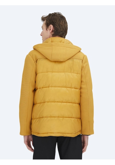 Kip Sarı Regular Fit Kapüşonlu Casual Dokuma Mont Sarı