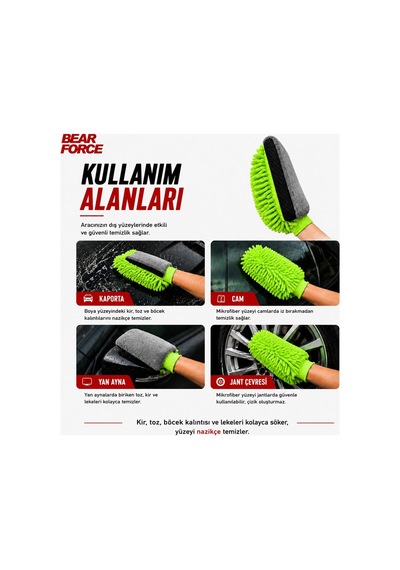 Robeve Bear Force 3 Ü 1 Arada Makarna Peluş Mikrofiber Araç Yıkama Eldiveni Böcek Temizleme Yüzeyli, Çiziksiz Oto Yıkama Eldiveni, Yüksek Köpük Tutucu Kir Hapsedici Mikrofiber Temizlik Eldiveni