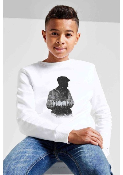 Tshirthane Peaky Blinders Tommy Shelby Gölge Baskılı Unisex Çocuk Sweatshirt (534648383) Beyaz
