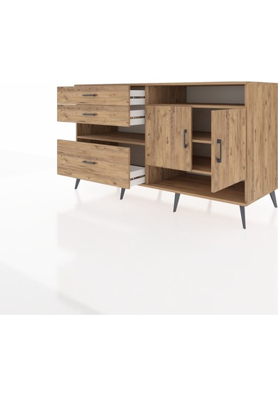 Kronos Konsol 4 Raflı 3 Çekmeceli 2 Kapaklı 176x59x99 Çam-çam Çam-çam