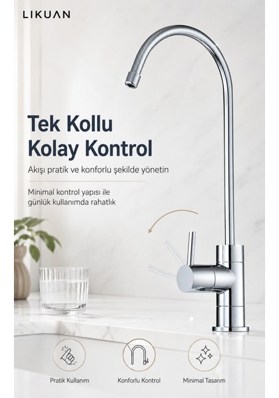 Premium Su Arıtma Musluğu Krom Tek Kollu Nsf Sertifikalı Ncps803cp Gümüş