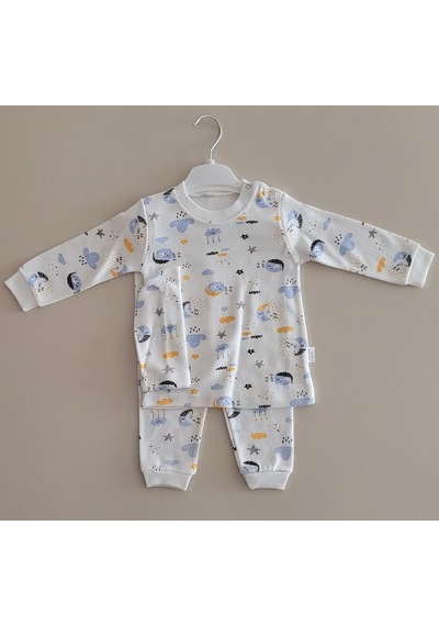 Okan Bebe %100 Pamuk Uykucu Gökyüzü Baskılı 3'lü Takım Okn-006 Mavi