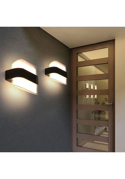 12 Watt Gün Işığı Ledli Dış Mekan, Balkon, Bahçe, Duvar, Teras, Kamelya, Veranda Apliği, Led Armatür Siyah