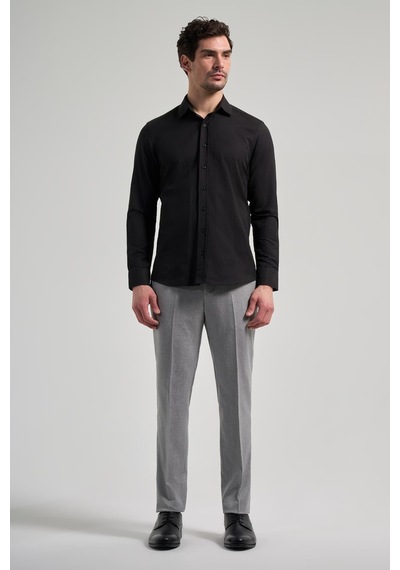 İmza Siyah Sert Yaka Düz Classic Pamuklu Slim Fit Gömlek 1004250214 Siyah