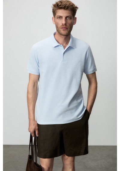 Grimelange Grımelange Mınnutu Erkek Organik Pamuklu Polo Yakalı Regular Fit Mavi T-shirt